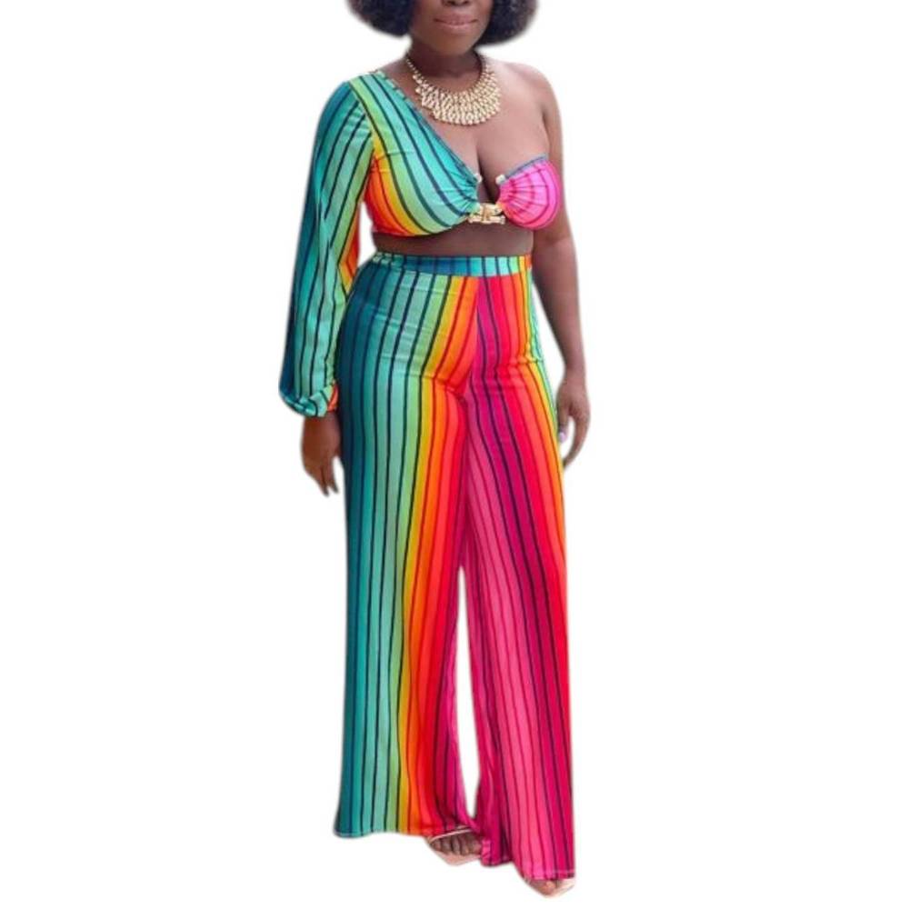 NEW GOOD TIME USA day out crop top and high waist pants set in multi color